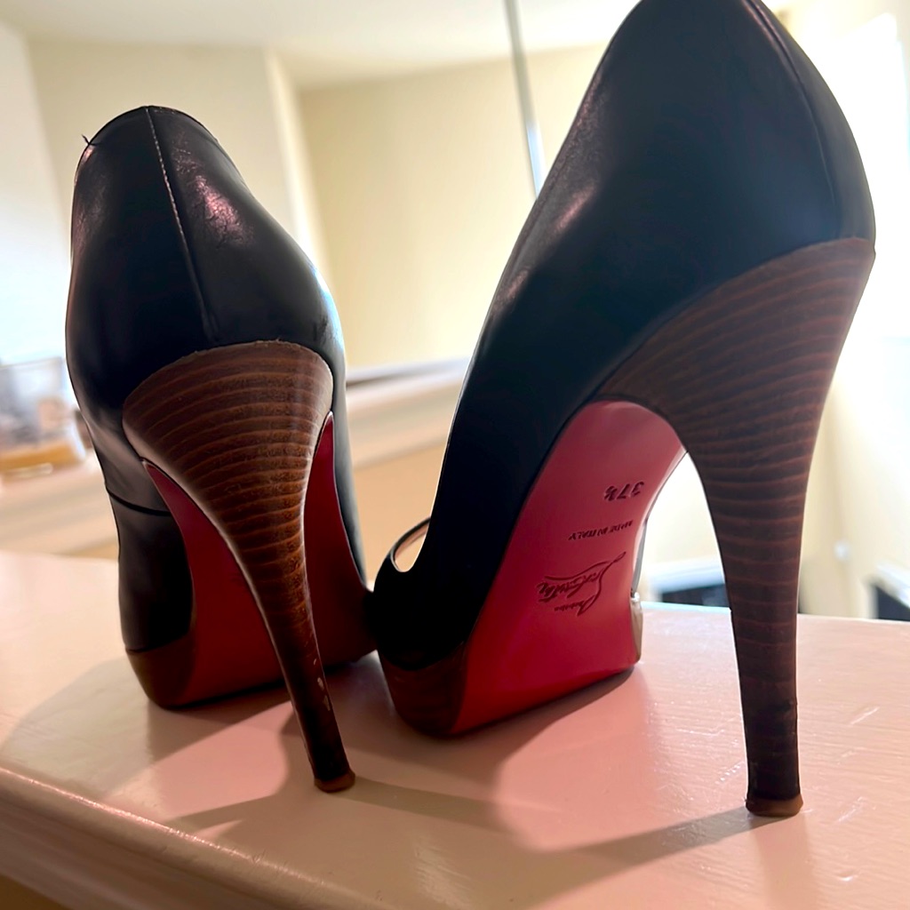 37.5 Black, Leather, Christian Louboutin, Authentic